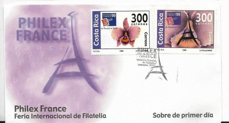 COSTA RICA 1999 PHILEX FRANCE INTERNATIONAL FAIR ORCHIDS FLOWERS FDC 