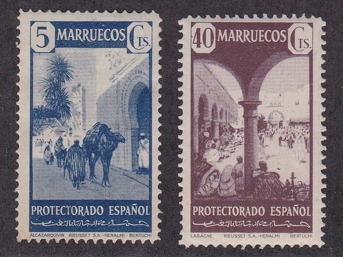 Spanish Morocco # 234A-235, Market Places, Disturbed Gum, LH, 1/2 Cat.