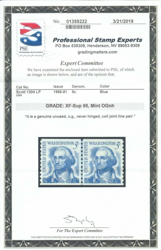 MOstamps - US #1304 Mint OG NH Coil LP Grade 95 with PSE Cert - Lot # MO-1793