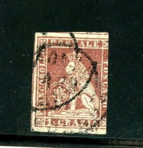 Italy-Tuscany #4a (I591) Lion of Tuscany 1 cr brown carmine, Used, F, CV$145.00