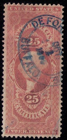 US Sc R44 Used Blue Handstamp Cancel F-VF