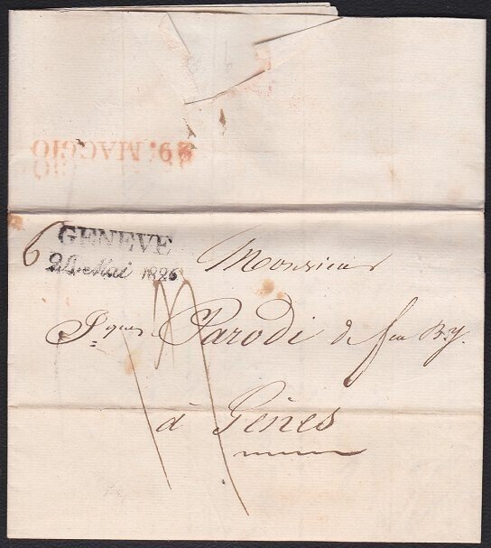 SWITZERLAND 1826 entire letter with fine GENEVE handstamp to Italy.........D1477