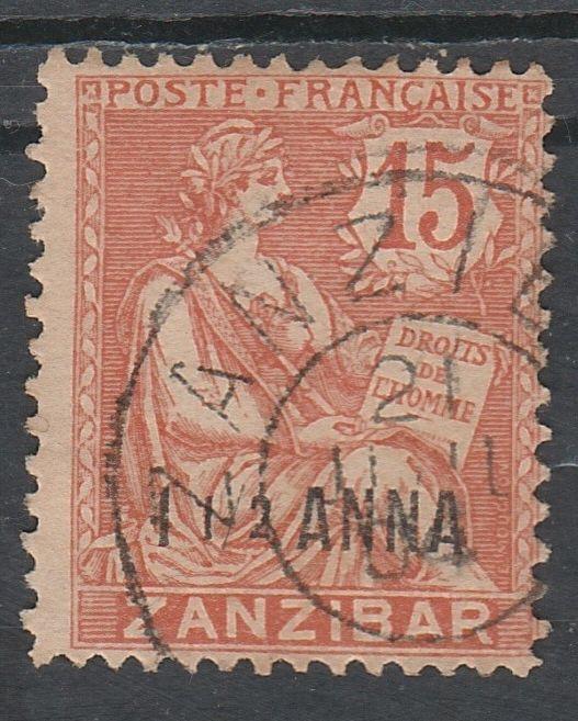 FRENCH PO IN ZANZIBAR 1902 MOUCHON 11/2A ON 15C USED 