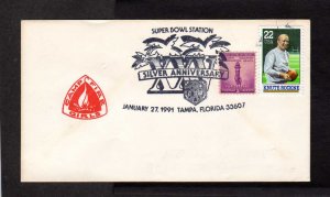 FL Super Bowl Football Tamp Florida 1991 Knute Rockne Silver Anni Stamp Cover