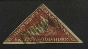 MOMEN: CAPE OF GOOD HOPE 1d CARMINE 1861 USED *CERT* LOT #64093