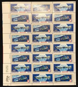 US 1569-70 10c 1975 Apollo-Soyuz Space Test Mint Sheet OG NH