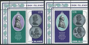 Cook Isls 406-407-label, 407a sheet. MNH. Michel 422-423, Bl.37. Silver Coins.