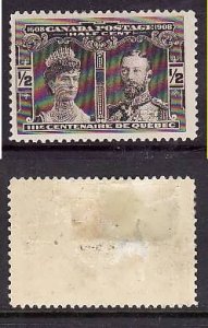 Canada-Sc#96-Unused 1/2c black brown-Quebec Tercentenary-og-heavy hinged-small t