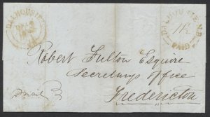 1845 New Brunswick SFL Dalhousie NB PAID 11 1/2 to Fredericton via Chatham