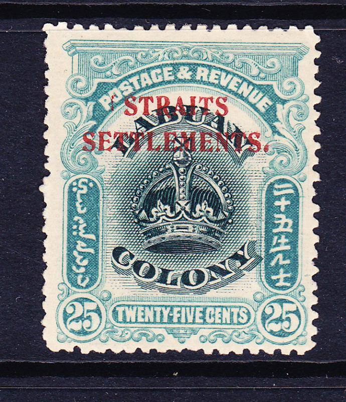 STRAITS SETTLEMENTS 1906  25c  LABUAN  OVPT  MLH P14 1/2-15  SG 149a    