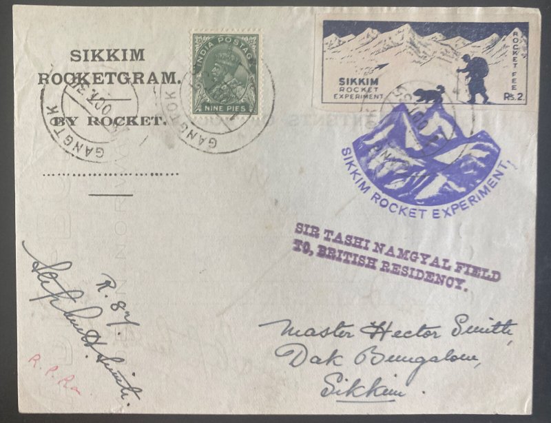 1935 Gangtok India Sikkim Rocket Experiment Flight Sheet cover 200 Carried 