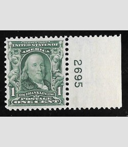 U.S.#300 B. Frankln 1c Mint Hinged w/P #. See description.