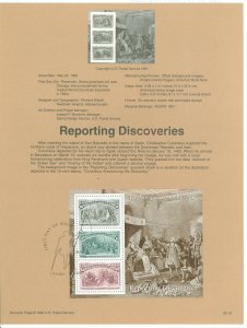 US SP1007/2628 1992 Christopher Columbus reporting discoveries souvenir sheet with three stamps (104,154, $2.00) on official USP