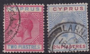 CYPRUS 1921 KGV 2PI AND 23/4PI USED WMK MULTI SCRIPT CA