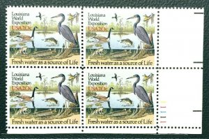 1984 Louisiana Expo Fresh Water Plate Block Of 4 20c Stamps, Sc# 2086, MNH, OG