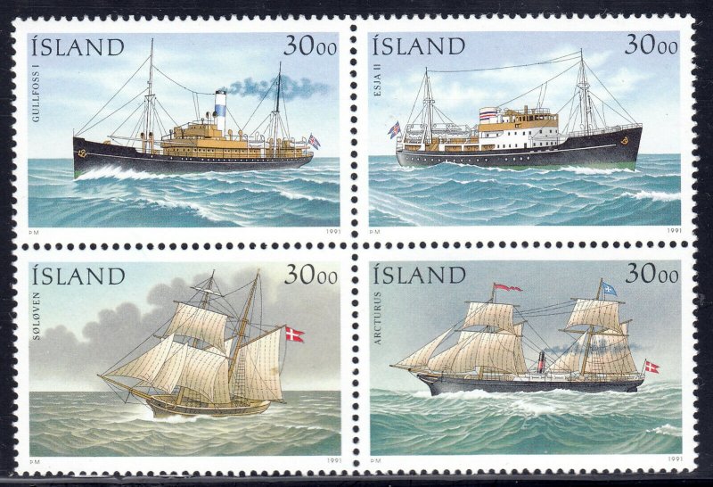 ICELAND — SCOTT 745 — 1991 SHIPS SE-TENANT SET — MNH — SCV $20