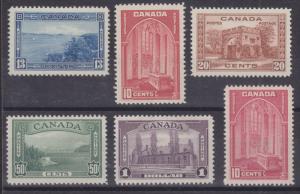 Canada Sc 241-245, 241a MLH. 1938 Pictorials, complete set, fresh, bright, F-VF