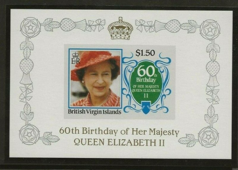 BRITISH VIRGIN ISLANDS 1986 60TH QUEEN'S BIRTHDAY $1.50 DELUX IMPERF MINI SHEET 