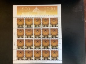 US Scott #3390 sheet of 20 33-cent stamps Face $6.60 Library of Congress MNH