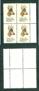 Sweden. Poster Stamp MNH. 4-Block. National Animal Protection Assoc. Deer.