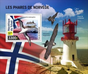 Chad - 2021 Norwegian Lighthouses & Birds - Stamp Souvenir Sheet - TCH210524b