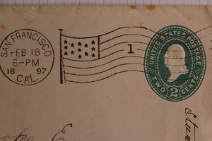 US flag cancel U318 entire 1897 San Francisco G. Staacke backstamp Studebaker DL