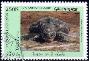 Turtle In Surf, , Laos stamp SC#1304B used