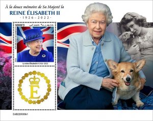 Djibouti 2022 - Queen Elizabeth ll - Dog - Souvenir Stamp sheet - MNH