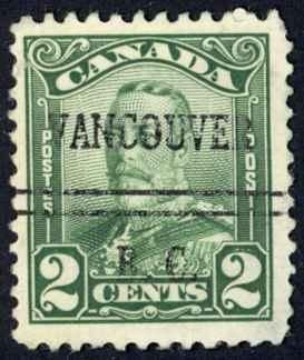 Canada Precancel Sc# 2-150 (Vancouver) Used 1928-1929 2¢ KGV Scroll Issue