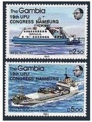 Gambia 523-524,MNH.Michel 529-530. 19th UPU Congress,1984.Ships overprinted.