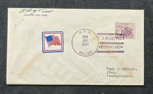 1934 USS Relief US Navy Cover to Oley Pennsylvania FD Roosevelt Cancel