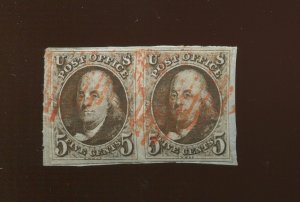 1a Franklin Used Pair of Stamps with 'DOT in S' Variety with PF Cert (Bz 546)