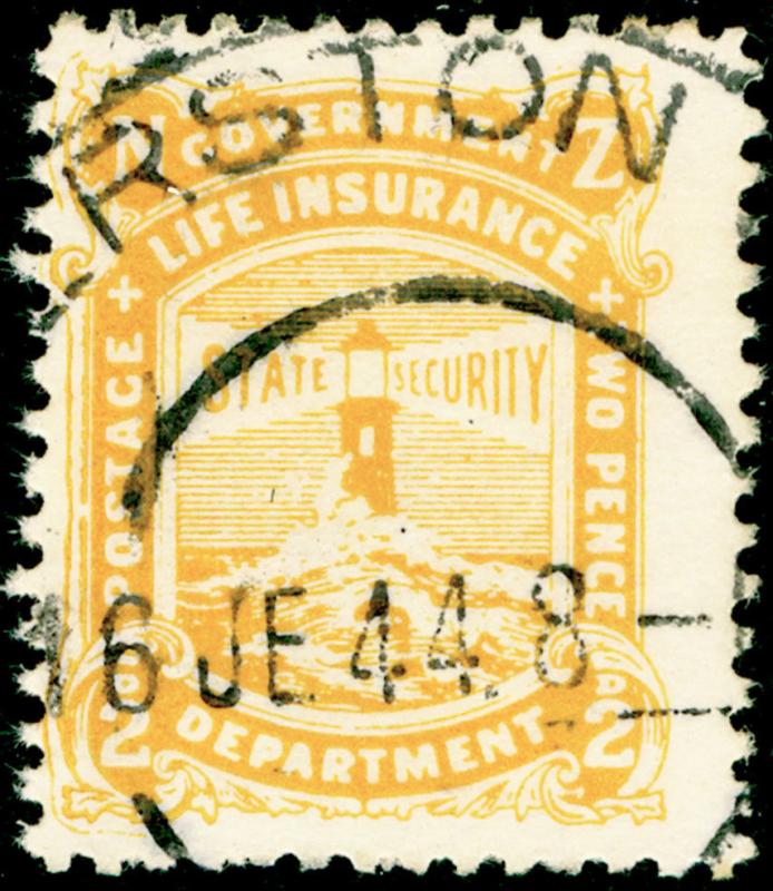 NEW ZEALAND SGL34, 2d yellow, FINE USED. Cat £13.