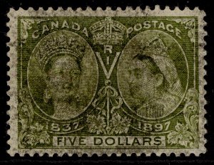 CANADA QV SG140, $5 olive-green, USED. Cat £700.