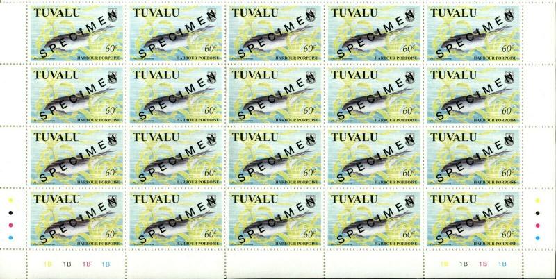 TUVALU Sea Creatures 4 Sheets Blocks Stamps Postage Collection SPECIMEN MINT NH