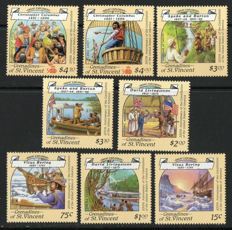 Thematic stamps St.Vincent Grenadines 1988 EXPLORERS 564/71 mint 