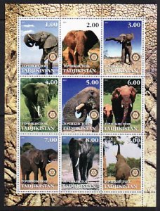 Tadjikistan, 2001 Russian Local. Elephants sheet of 9. ^