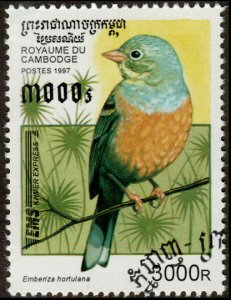 Cambodia 1603 - Cto - 3000r Ortolan Bunting (1997) (cv $1.35)