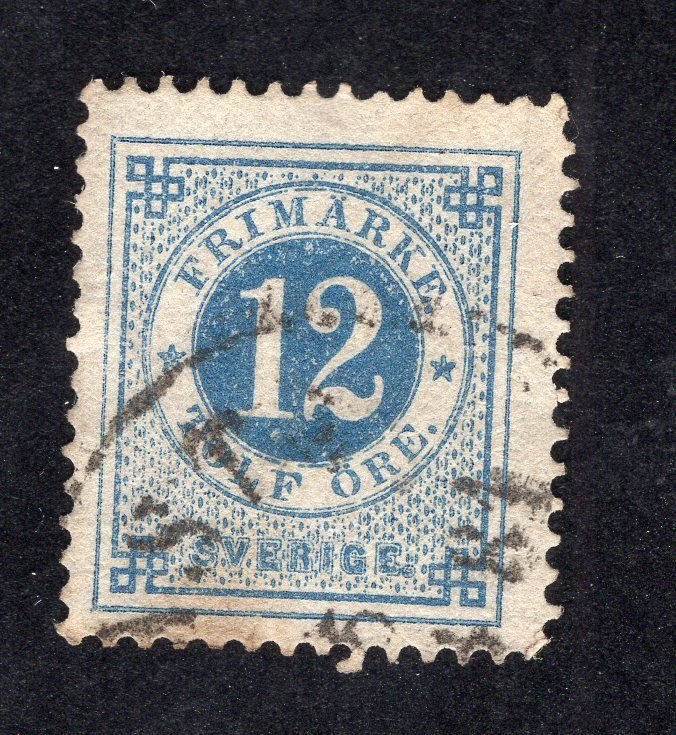 Sweden 1872 12o blue, Scott 22 used, value = $1.00
