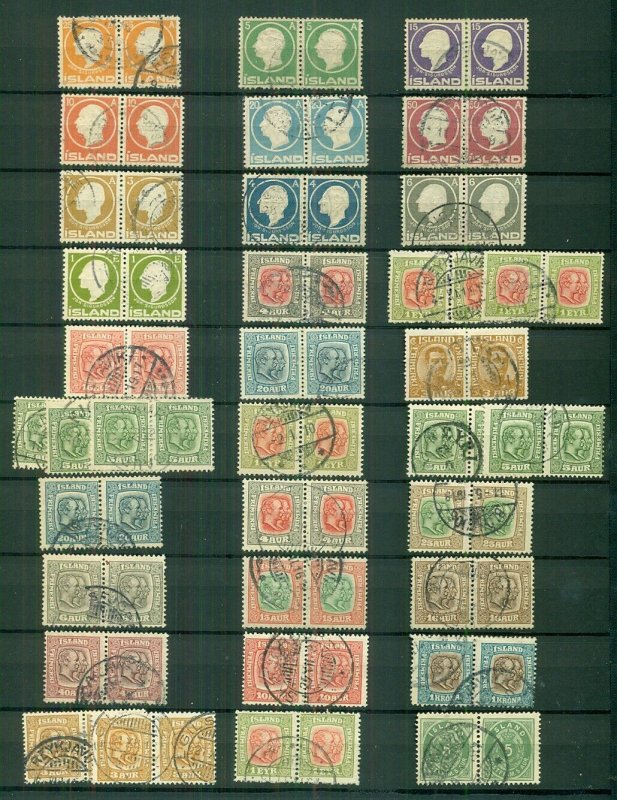 ICELAND, Pairs & Blocks, mostly 1900-1930's, used, Scott for singles $1,812