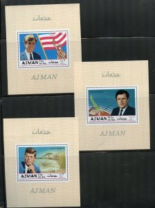 AJMAN THE  KENNEDY  BROTHERS: JOHN, ROBERT & EDWARD SET PERF DELUXE S/S MINT NH