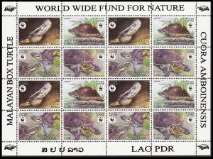 Laos WWF Malayan Box Turtle Sheetlet of 4 sets SC#1625 a-d MI#1927-1930