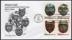 SC#1834-37 15¢ Indian Masks: Artmaster (1980) Unaddressed