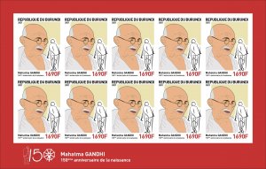 BURUNDI 2021 IMPERF RED SET 5 SHEETLET OF 10v - JOINT ISSUE - MAHATMA GANDHI MNH