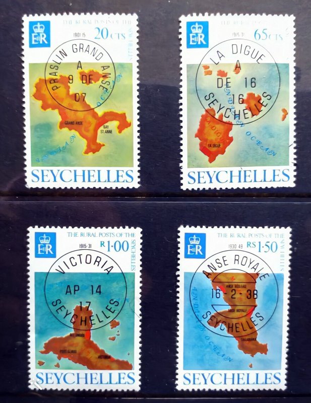 Seychelles 1976 Sc#339/342 RURAL POST OF SEYCHELLES MAP & POSTMARK SET (4)  MNH