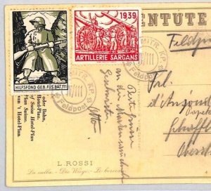 SWITZERLAND SOLDIER STAMP Pro-Juventute Postcard *ARTILLERIE SARGANS* 1939 ZT161