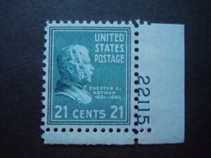 #826 21c Chester Arthur Plate # Single MNH OG VF #2 Includes New Mount