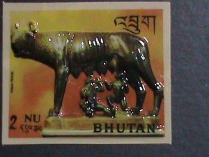 ​BHUTAN 1971 SC#126C 3D PLASTIC MOLDED- SHE WOLF SUCKING ROMULUS & REMUS MINT