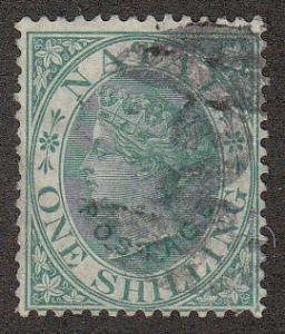Natal QV 1 Shilling Ovpt in Green (Scott # 43) Used 