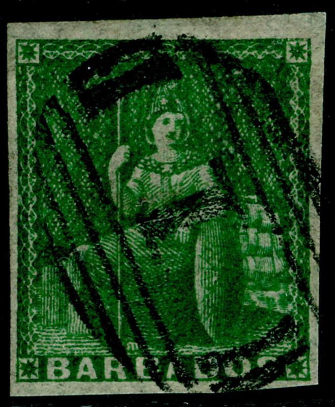 BARBADOS SG8, (½d) green, FINE USED. Cat £200.